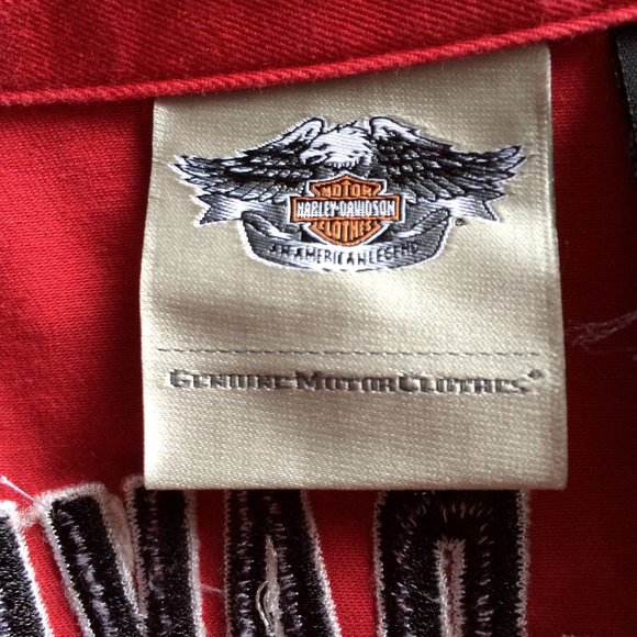 Harley Davidson Womens Blouse Top Medium Red Embroidery Zip Closure Cap Sleeve - Picture 3 of 8